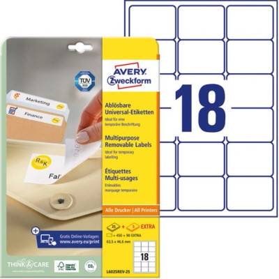 AVERY Етикет AVERY L6025REV-25 63, 5x46, 6mm универсален бял прибиращ се 540 етикета/кутия 30 листа/кутия (L6025REV-25)