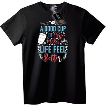 NOONEBRAND Тениска Добрата Чаша Кафе Прави Живота По-Добър - 3XL, Black