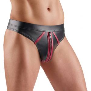 Svenjoyment Wetlook Sexy Thong with Zip 2111772 Black-Red M