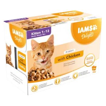 Iams cat pouch Kitten gravy - Пауч за котки с вкусни пилешко в сос грейви, 12 броя х 85 гр