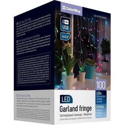 ColorWay CW-GF-100L36UMC LED girlanda 100× LED Viacfarebná Dĺžka 3 m × 0,6 m USB