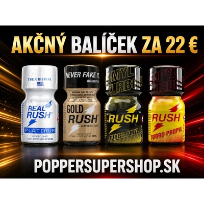 Poppers akčný balíček 4 × 10 ml Real Rush Platinum, Gold Rush, Rush Turbo Amyl Rush Turbo Propyl