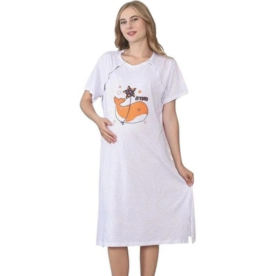 Памучна нощница за бременни и кърмачки с копчета, малки точки и китче