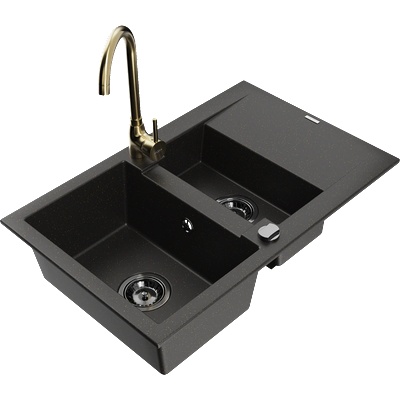 Mexen Gaspar гранитна мивка с 1, 5 отделения с отцедник и кухненски смесител (6507-75-670200-50-B)