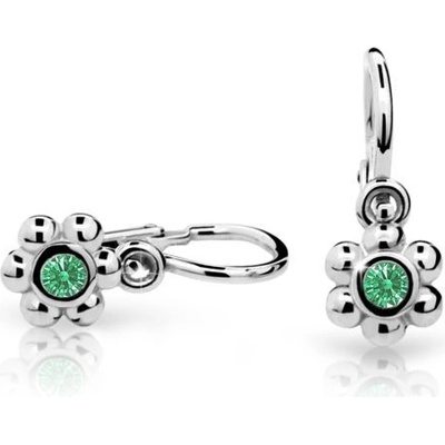 Danfil dětské náušnice kytičky C2031 z bílého zlata s kamínkem Emerald Green zapínání brizura
