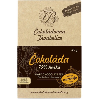 Čokoládovna Troubelice hořká 75% s marakujou EDICIÓN NUEVA 45 g