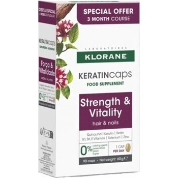 KLORANE Хранителна добавка против косопад , Klorane Keratin Caps Food Supplement Against Hair Loss 90caps