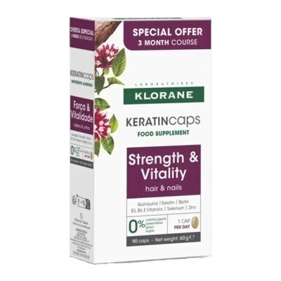 KLORANE Хранителна добавка против косопад , Klorane Keratin Caps Food Supplement Against Hair Loss 90caps