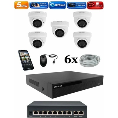 Amiko IP 5 kamerový set so switchom Manual Zoom Dome 1505K5V2