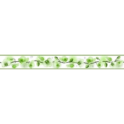 IMPOL TRADE D 58-030-2 Samolepící bordura květy orchidejí zelené, rozměr 5 m x 5,8 cm