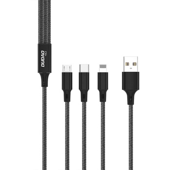 Dudao Кабел Dudao TGL2, USB, 3в1, USB-C, Micro USB, Lightning, 6A, черен (TGL2)