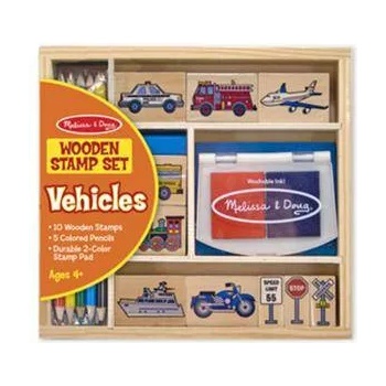 Melissa & Doug Детски дървени печати дървени с превозни средства, 12409 Melissa and Doug, 000772124096