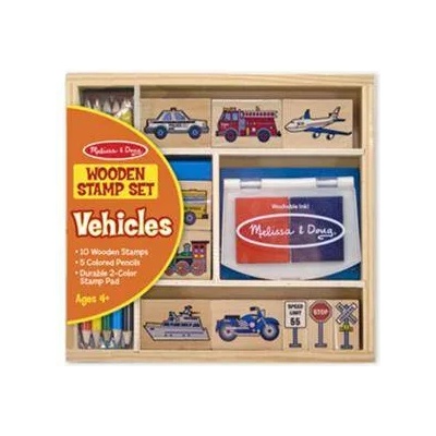Melissa & Doug Детски дървени печати дървени с превозни средства, 12409 Melissa and Doug, 000772124096