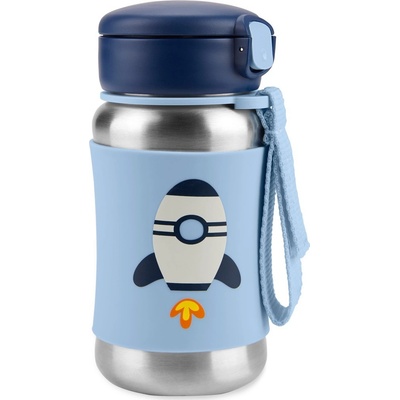 Skip Hop Spark Style Fľaša so slamkou na vodu nerez Raketa 12m+ 350 ml