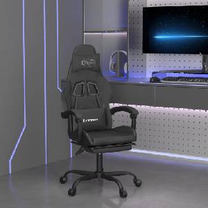 vidaXL Въртящ гейминг стол с опора за крака, черен, изкуствена кожа (349611)