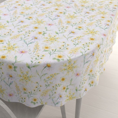 Biante Teflónový oválny obrus TF-135 Maľované žlto-zelené lúčne kvietky na bielom 140x220 cm