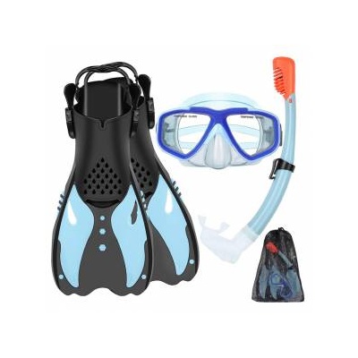 Ku You Комплект за гмуркане 3 в 1, Шнорхел и плавници за деца, Панорамни очила, Син, b0brb5ytwg