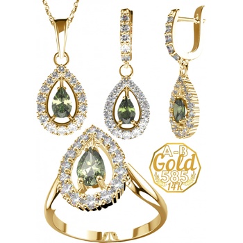 A-B Jewelry set Queen with moldavite and zircons in yellow gold 200000108