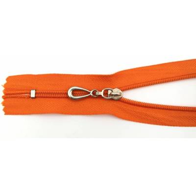 Špirálový zips č. 5 - nedeliteľný - oranžový so striebornou slzou - dĺžka 16 cm
