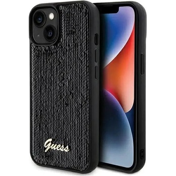 GUESS Кейс Guess Sequin Script Metal за iPhone 14 / 15 / 13, черен (GUE003157-0)