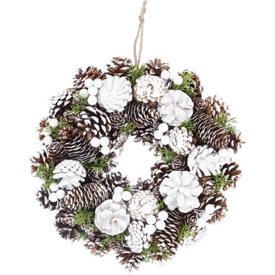 MagicHome Veniec Vianoce so šiškami zasnežený závesný 32 x 08 x 32 cm