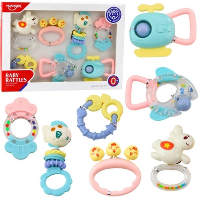 LEAN TOYS Sada hrkálok a hryzátok pre bábätká v pastelových farbách 7 ks