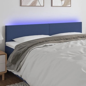 vidaXL LED горна табла за легло, синя, 160x5x78/88 см, плат (3121344)