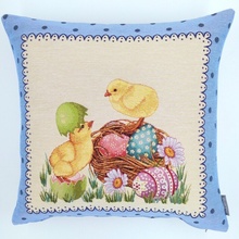 Frau Perez Textiles Artica Gobelínový Velikonoční kuřátka modrý rám 45 x 45 cm