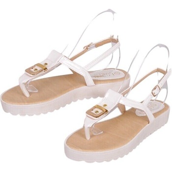 Сандали в бяло със златиста тока