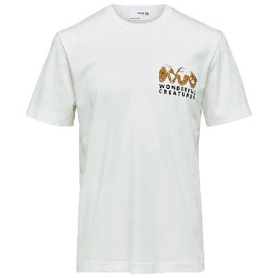 Тениска Selected Relaxed Joey short sleeve T-shirt - White (Snow White / Print Tiger)