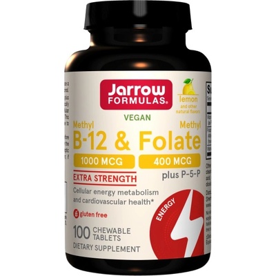 Jarrow Formulas Methyl B-12 1000 mcg & Methyl Folate 400 mcg [100 Дъвчащи таблетки] Лимон