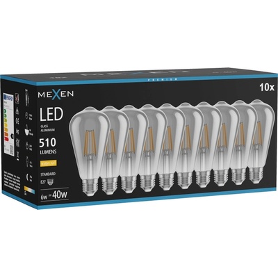 Mexen Vintis 10x крушка с нажежаема жичка LED E27, ST64, 6W, Топла - 2700K, 510 lm, опушена (L152-E27-0627-70x10)