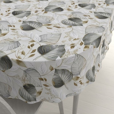 Biante Dekorační oválný ubrus Leona LN-173 Šedé listy na režném 120x140 cm