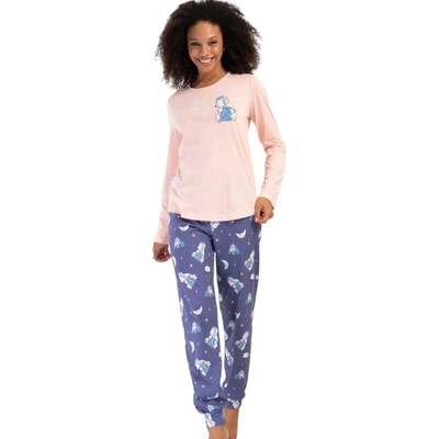 Дамска пижама с дълъг ръкав в розово и лилаво с мечета