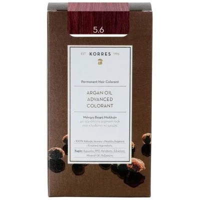 KORRES Боя за коса с технология pigment-lock с Арганово масло Светло червено кафяво , Korres Argan Oil Advanced Colorant - Permanent 5.6 Light Red Brown