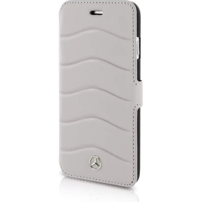 Mercedes-Benz Folio Case - кожен калъф (естествена кожа), тип портфейл за iPhone SE (2022), iPhone SE (2020), iPhone 8, iPhone 7 (сив)