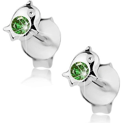 Šperky Eshop stříbrné náušnice delfínek zdobený zeleným krystalem Swarovski I36.30
