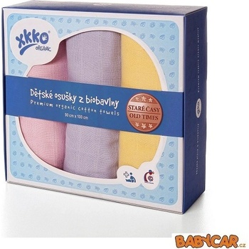 Kikko BIObavlněné osušky XKKO Organic Staré časy 90x100 cm (3ks) Pastels for Girls