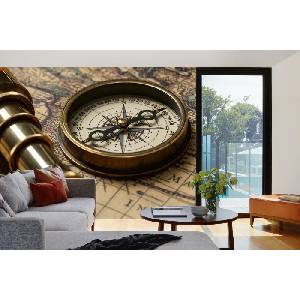 DIMEX ART Самозалепваща се флизелинова фототапета стара карта и компас 375 x 250 см
