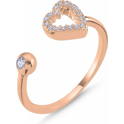 Lunica Stříbrný nastavitelný prsten RŮŽOVÉ SRDCE 0521