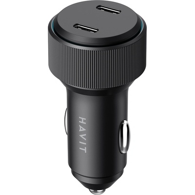 Havit - Зарядно за кола (CC2014) - 2x Type-C, PD30W, 3A, PC, Алуминиева сплав - Черно