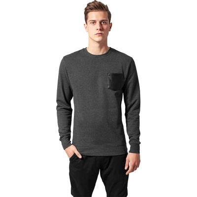 Urban Classics Мъжка тъмносива блуза Urban Classics с кожен джоб charcoal/leatherUB-TB1034-00694 - Тъмносив, размер XS