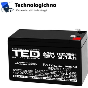 Ted Electric Оловна батерия Ted Electric AGM 12V 9Ah Terminal 2 (TED-12V-9AH-AGM)