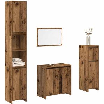 vidaXL Комплект мебели за баня от 4 части старо дърво инженерно дърво (3328555)