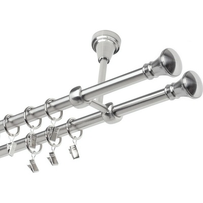 OK-GarnýžeCZ Garnýž kovová dvouřadá 19mm Koloseo double nerez 420 cm do stěny / kroužky s žabkou