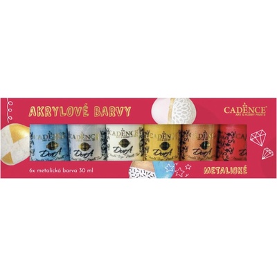 Cadence akrylové barvy na kamínky sada 6 metalických barev + akrylový lak 30 ml – Sleviste.cz