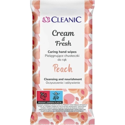 Cleanic Cream & Fresh Peach ošetrujúce vlhčené obrúsky na ruky 15 ks