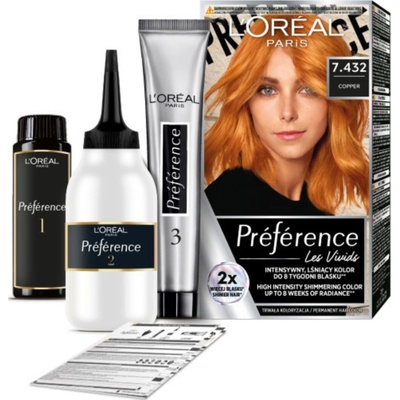 L'Oréal Paris Préférence Vivid Colors barva na vlasy na barvené vlasy na všechny typy vlasů 7,432 Copper 60 ml