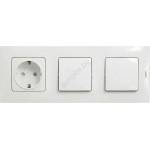 Legrand - двоен еднополюсен ключ № 1 и стенен контакт 250V/16A SCHUKO с рамка NILOE, бяла (LR0113G)