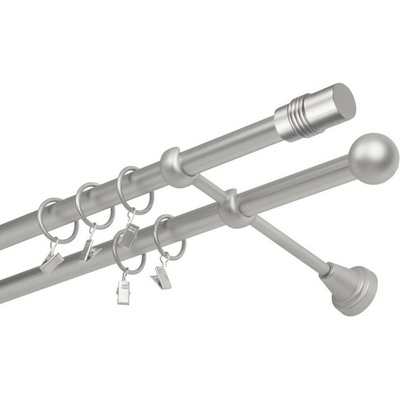 OK-GarnýžeCZ Garnýž kovová dvouřadá 16mm Cylinder satina 230 cm do stěny / kroužky s žabkou